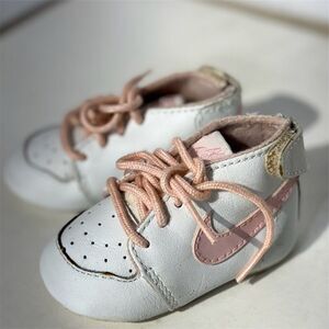Vintage Nike Baby Shoes White Pink Swoosh Infant Soft Sole
